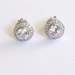 Sterling Silver stud diamond halo earrings new 925